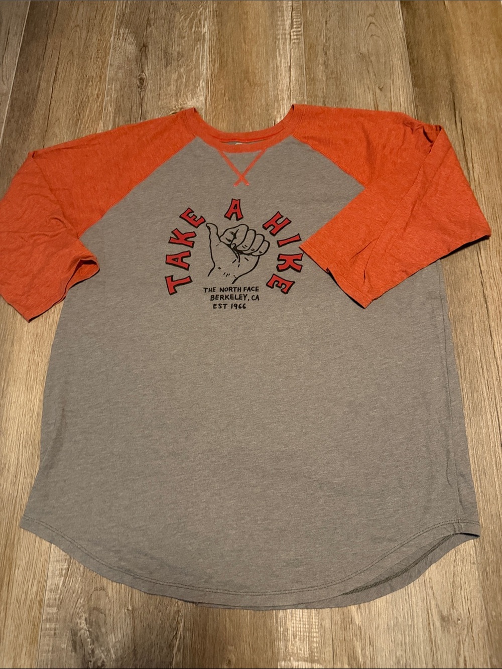 The North Face Gray Body with Orange Raglan Sleeves 'Take A Hike' Shirt